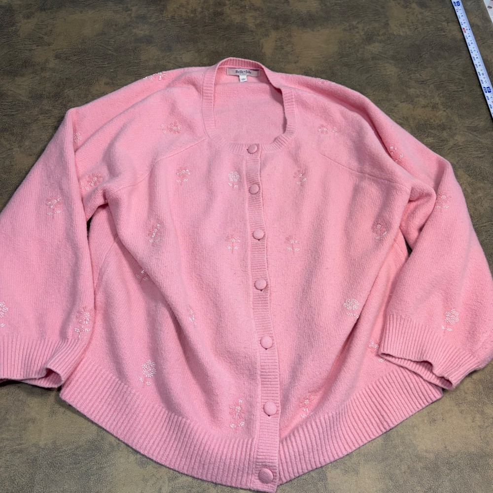 Torrid Belle Isle Cardigan Womens 3 Pink Beaded Floral Button Front Sweater
